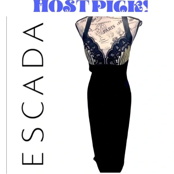 Escada | Dresses | Soldescada Couture Vintage Evening Gown Black Satin  Sequined Top Size S | Poshmark